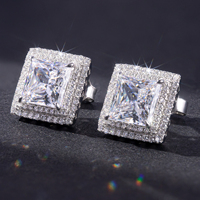 ABIDING Gioielli in Oro Vero, Orecchini a Perno con Diamante Coltivato in Laboratorio Taglio Principessa, Doppio Halo Quadrato, Personalizzabili, Vendita all'Ingrosso