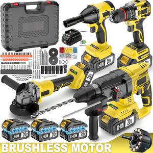 Best 21V Battery Cordless Brushless <b>Set</b> With Drill Impact Wrench Angle & Hammer OEM Support 4-piece <b>Set</b> Brushless Drill <b>Tools</b> Co - Product Image 6
