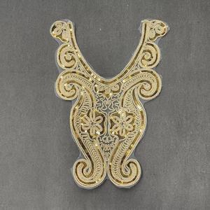 Zsy कढ़ाई पॉलिएस्टर फीता कॉलर गर्दन के साथ गोल्डन पाउडर बेड्स अनुक्रम जटिल कॉलर फीता डिजाइन - Product Image 5