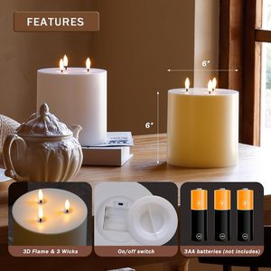Extra Large Ivory Flicker Flameless Paraffin Wax 3D Real Flame LED Remote Control Handmade Pillar Candles Home Decoration - Product Image 2