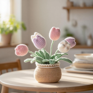 Kit Creativo per Uncinetto Fai-da-Te: Fiori di Tulipano Lavorati a Maglia, Set per Principianti per Realizzare Vasi di Fiori Lavorati a Mano - Product Image 6