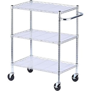 "34.5 X 18 X 40 In. 600 Lbs. Capacity 3-<b>Shelf</b> Wire Cart with <b>Liners</b>-Silver-Alera ALESW333018SR-Caster Wheels" - Product Image 3