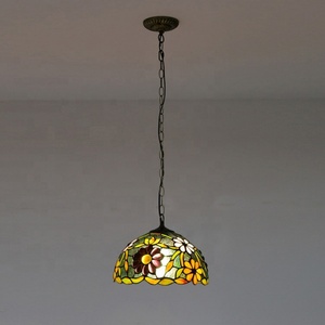 โคมไฟระย้าทรงโดม LongHuiJing 1 ดวง แก้วสีอ่อนสไตล์ทิฟฟานี่ ลายดอกไม้ - Product Image 2