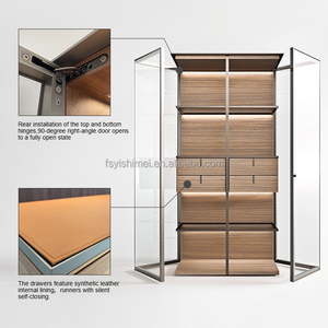 Vitrina de Pared Modular de Lujo Moderno y Minimalista, Personalizada, de Metal y Vidrio, con Puerta de Acero y Luz LED para Sala de Estar - Product Image 3