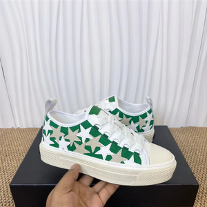 White Canvas <b>Sneakers</b> With Red Star Pattern Platform Lace-Up Round Toe Breathable All Seasons Walking Shoes - Product Image 6