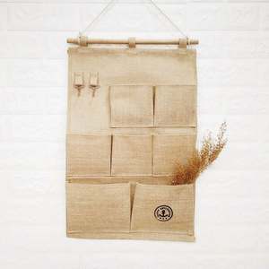 Bolsa de Almacenamiento Colgante para Puerta de Armario, de Tela de Algodón y Yute, con 8, 7 y 5 Bolsillos para Organización de Herramientas - Product Image 1