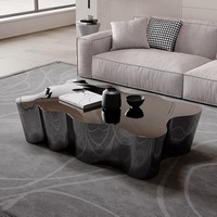 Table basse moderne en acier inoxydable argenté, forme nuage irrégulière, bord ondulé sculptural, table de salon de luxe