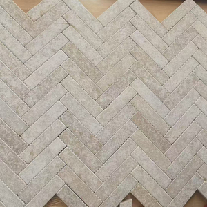 Mosaïque de carreaux de mur et de sol en marbre beige Queen, motif chevron - Product Image 4