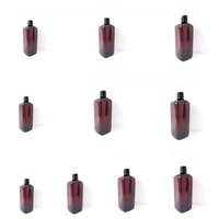 Botella vacía de 473 ml, 16 oz, 500 ml, cuadrada, con boca de rosca, botella de plástico doméstica, botella de plástico PET arqueada, tapa con letras rojas.