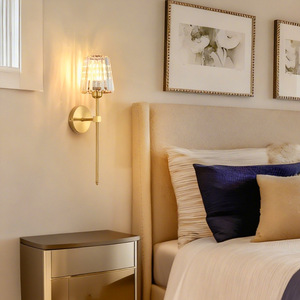 Modern Wall Lamp Copper Body Crystal Shade Touch Control <b>Led</b> <b>Light</b> Source E26 Bulb Base Wall Mounted For Living Room <b>Bedroom</b> - Product Image 3