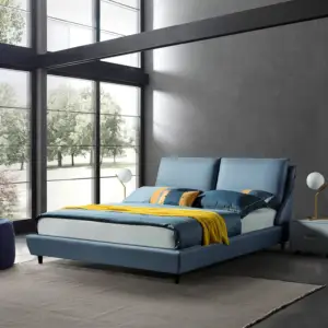 Funiture blue modern upholstery combination elastic solid wood soft bed