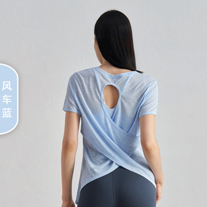 Camiseta Deportiva de Manga Corta para Mujer, Ligera, para Gimnasio, Ejercicio, Yoga, con Espalda Descubierta, Ajuste Holgado, Transpirable - Product Image 4