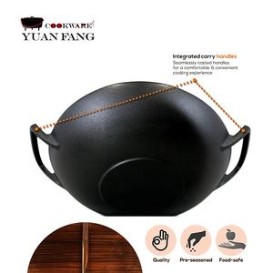 Sartén antiadherente para freír, sartén de hierro fundido chino <span class=keywords><strong>Wok</strong></span> con tapa de madera, presazonado, 32/34/36CM, venta al por mayor - Product Image 4