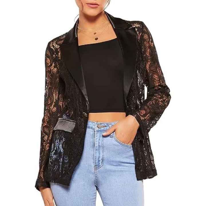 New Design Summer Ladies Floral Lace Blazer Single Button Long Sleeved  Elegant Women's Suit Jacket
