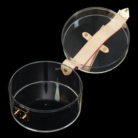 Boîte de rangement portable en acrylique pour bijoux, avec poignée en cuir, organisateur de colliers et de bagues en plastique transparent rond