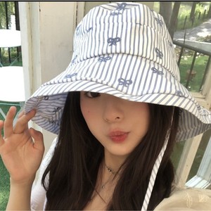Bucket <b>Hat</b> With Bow Pattern Cotton <b>Summer</b> Sun Protection For Girls Outings - Product Image 1