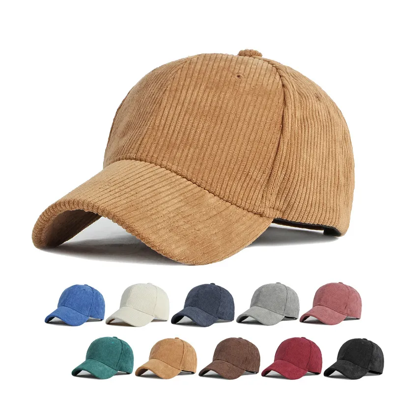 Gorras personalizadas vintage de pana de colores para hombre, gorras de béisbol masculinas con diseño de lujo, 6 paneles en blanco