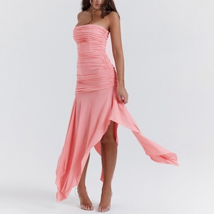 Robe asymétrique plissée abricot, style avant-gardiste unique et tendance, robes sur mesure - Product Image 4