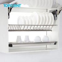 Égouttoir mural pour armoire de cuisine en acier inoxydable 201, 2 niveaux, largeur réglable 400-1000 mm, finition couleur naturelle, avec paniers de rangement