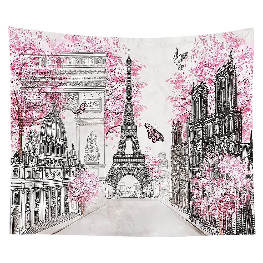 Розовый фон с изображением Эйфелевой башни цветущей <span class=keywords><strong>вишни</strong></span> Парижа дома спальни украшение на стену тканевый фон