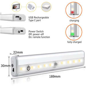 Éclairage d'armoire de sécurité alimenté par batterie de vente chaude 10 Led détecteur de mouvement lumière de placard <span class=keywords><strong>sous</strong></span> les lumières d'armoire pour la <span class=keywords><strong>cuisine</strong></span> chambre - Product Image 2