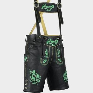 Lederhosen alpins noirs pour hommes, brodés, en cuir, tailles européennes 46 à 62, en stock - Product Image 1