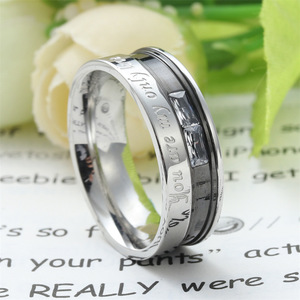 Titanium Steel <b>Couple</b> <b>Rings</b> Letter Design Channel Setting Unisex Everyday Wear 23007 - Product Image 2