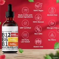 OEM 60ml Gouttes liquides de complexe de vitamine B saveur fraise Complément nutritionnel quotidien