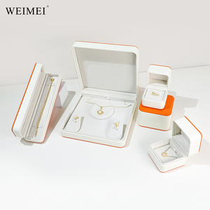 WEIMEI Orange White Color <b>Block</b> Jewelry Gift Box Rounded <b>Corner</b> Leather Suede for Ring Earring Packaging - Product Image 5