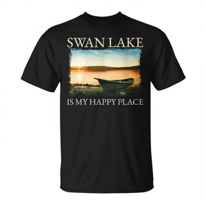 T-shirt Swan Lake à manches courtes, col rond, impression numérique, unisexe, pour adultes, Lake Life Kayaking Happy Place - Product Image 2