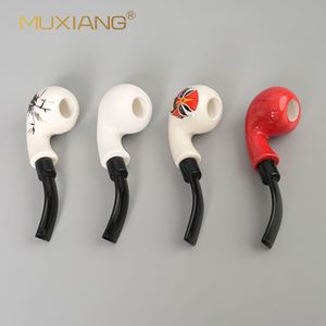 MUXIANG Ceramic Smoking Pipe Bent Type With Filter Acrylic Mouthpiece Tobacco Pipe For Personal Gift - Product Image 1