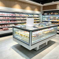 Congélateur îlot ODM ultra-silencieux et entièrement transparent avec dégivrage à une touche pour la présentation de gâteaux surgelés en magasin de proximité