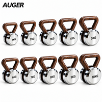Kettlebell AUGER de luxe en acier inoxydable avec poignée en bois de noyer, équipement de fitness personnalisé pour la maison, OEM ODMAUGER