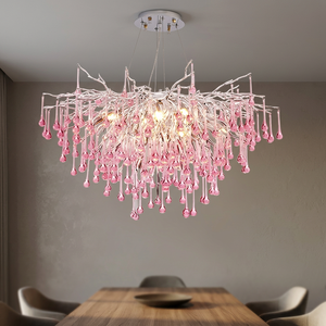 <b>Branch</b>-style New Arrival Droplet Luxury Villa Crystal Chandelier LED Adjustable Height Pink Middle Size Living Room Hotel Use - Product Image 4