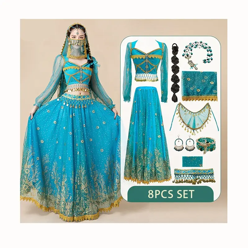 Disfraces de princesa árabe, vestido de danza del vientre, baile indio bordado, disfraz de jazmín de Bollywood, fiesta, Cosplay para mujer