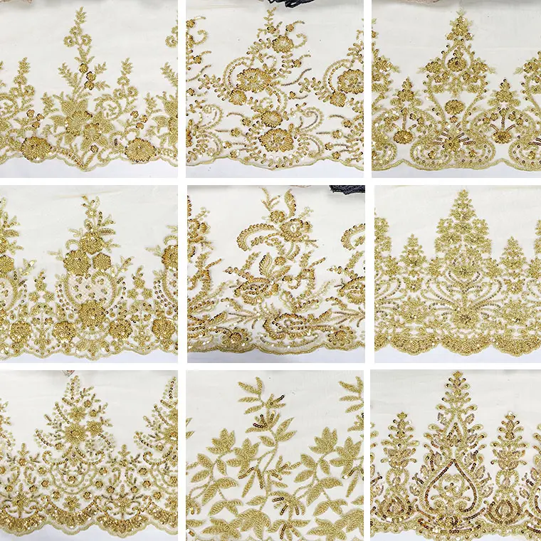 Bling Shiny Sequin Embroidered Trim Applique Decor Wedding Dress DIY Accessories Lace Fabric