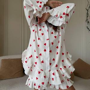 अनुकूलित कपास/बांस फाइबर हृदय-पैटर्न वाली मीठी फीता महिलाओं के पजामा को बाहर पहनने के लिए उपयुक्त - Product Image 4