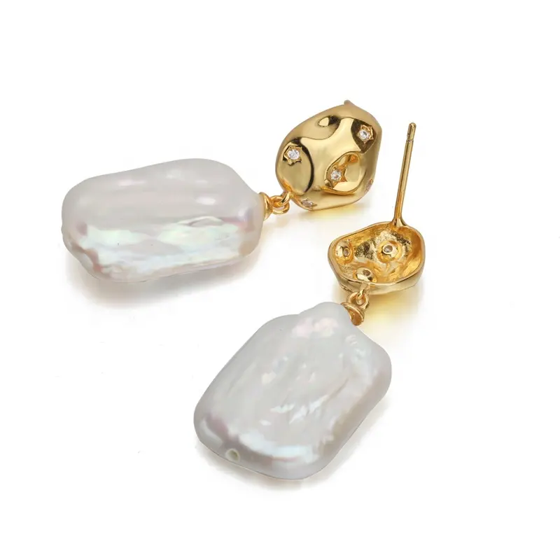 Originale S925 argento 925 gioielli di perle d'acqua dolce irregolare orecchini di perle barocche bella gioielleria per le ragazze