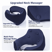 Oreiller chauffant vibrant rechargeable pour le cou, 4 points de massage, 2 niveaux de chaleur, mousse à mémoire de forme pour les voyages, la maison et le bureau