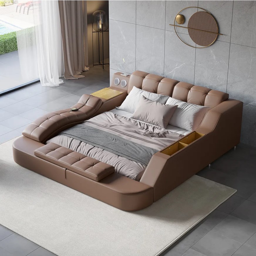 massage storage speaker brown smart bed king size tufted platform bed