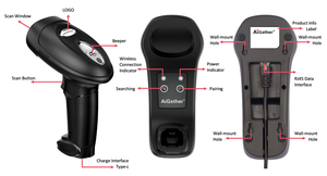 Escáner de Códigos de Barras Inalámbrico Resistente al Agua con Lector de Códigos QR USB, Escáner de Códigos de Barras 1D 2D con Gatillo, Modelo A-1900HD - Product Image 5