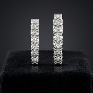 Pendientes de Aro de Doble Hilera con Diamantes Cultivados en Laboratorio, Corte Redondo, Oro de 10K, 14K, 18K, Plata 925, 935, Joyería Fina de Lujo - Product Image 1