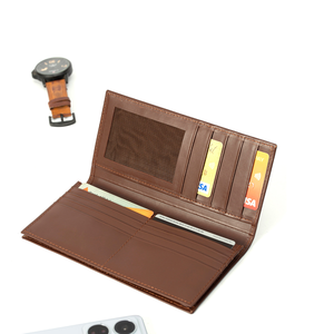 Minimalist Genuine Leather Long <b>Wallet</b> With <b>RFID</b> Protection Card Holder Unisex Design Brown Color Fold Closure - Product Image 2