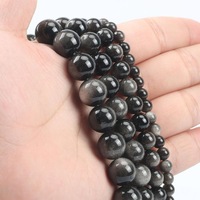 Perles rondes en obsidienne argent naturel 4/6/8/10/12/14mm pierre en vrac pour la fabrication de bijoux pour hommes Design cadeaux accessoire