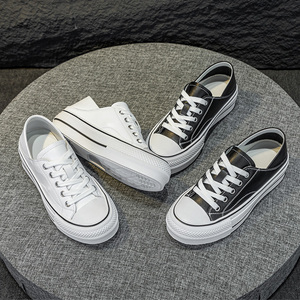 Baskets blanches pour femmes 2026 Printemps-Automne en cuir véritable à semelles épaisses rehaussantes à lacets pour étudiantes - Product Image 5