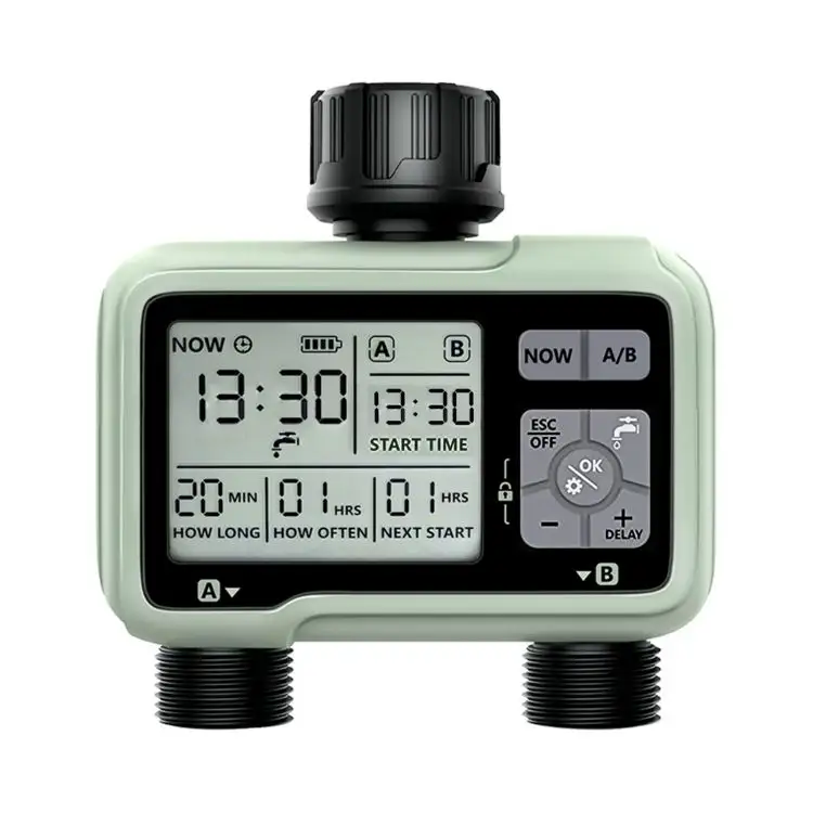 2-Outlet Digital Water Timer IPX5 Waterproof Programmable Garden Sprinkler with Large LCD Display