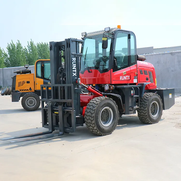 Runtx marka sıcak satış 4WD 4x4 tüm bozuk arazi forklifti 2.5 3 3.5 4 5 6 7 Ton Forklift kapalı forklift kabin ile