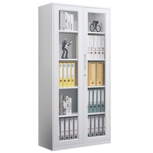 Commercial Office Furniture <strong>Thin</strong> Edge Steel Full Height Filing Cabinet Lockable Two Swing Glass Doors Metal <strong>Cupboard</strong> - Product Image 1