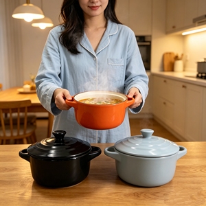 Cacerola Pequeña <span class=keywords><strong>de</strong></span> Cerámica al por Mayor con Tapa, Mini Horno Holandés para Servir Individualmente, Plato para Hornear con Tapa para Sopa - Product Image 2