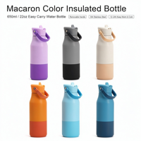 Bouteille d'eau isotherme à double paroi de 650 ml, gobelet de voyage en acier inoxydable couleur macaron avec poignée de transport amovible
